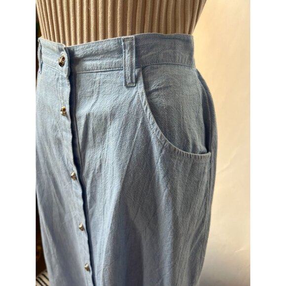 Vintage Alexa E. Light Blue Button-Front Cotton Skirt Size Small Made In USA - Picture 3 of 16
